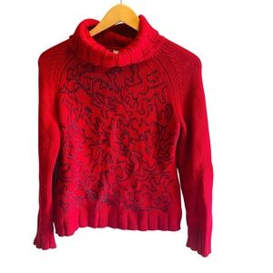J. Jill Petite Red Wool Blend Chunky Knit Turtleneck Long Sleeve Sweater SZ XS